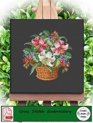 Embroidery scheme flowers in a basket