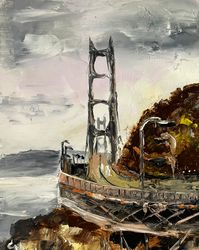Golden Gate Bridge Painting California Original Oil Art San Francisco city art