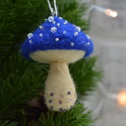 Blue Mushroom. undefined Christmas Mushroom. Christmas Decoration. Blue Christmas Toy