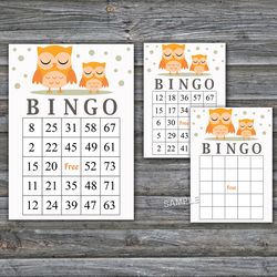 Owl bingo cards,Owl bingo game,Owl Printable bingo cards,60 Bingo Cards,INSTANT DOWNLOAD--366
