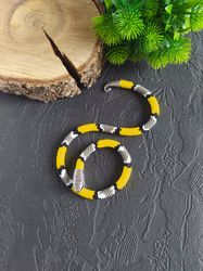 Yellow snake necklace, Snake choker, Ouroboros necklace, Totem necklace, Snake beadwork choker, Reptile necklace