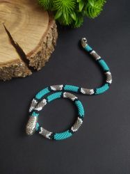 Blue snake necklace, Casual snake skin necklace, Snake choker, Serpent jewelry, Totem animal necklace, Ouroboros necklac