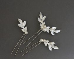 Silver Leaf Hair Pins set / Bridal Hair pins / Floral Wedding Hair piece / Boho Hair Pins / Gold leaves headpiece