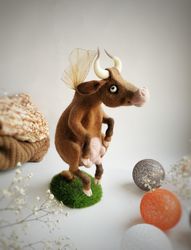 Needle felted cow. Interior decoration. Gift handmade. Cow-butterfly.