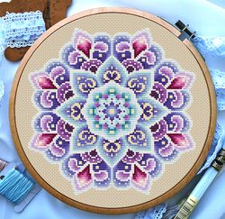 Mandala flower of life cross stitch, Cross stitch pattern flowers, Rainbow cross stitch, Digital download PDF