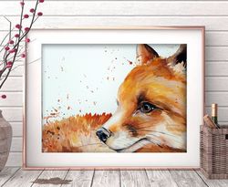 Watercolor original fox painting 8x11 inches original art by Anne Gorywine