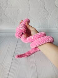Pink snake lovers. Crochet snake. Gift for her.
