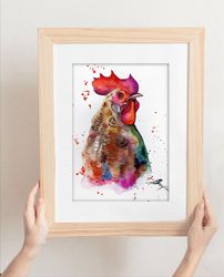 Rooster original watercolor bird painting 8x11 inch by Anne Gorywine