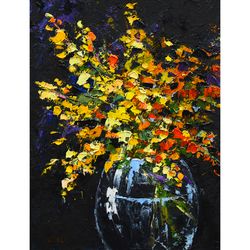 Mimosa Painting Floral Art Original Oil Painting Yellow Flowers in a vase Original Wall Art Mimosa Small Painting