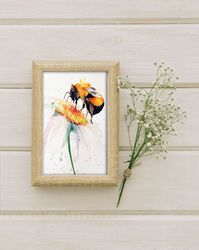 Watercolor original 8x11 inch bumble bee painting insect by Anne Gorywine