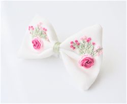 Hand Embroidered Hair Bow Clip