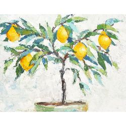 Lemon Tree Painting Floral Art Original Oil Painting Lemon Art Original Wall Art Small Painting Lemon Branch