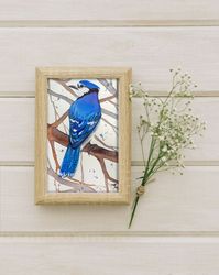 Blue Jay bird 7x10 inch original watercolor art painting by Anne Gorywine