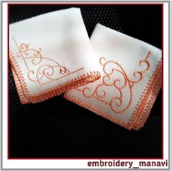 ITH embroidery design kerchiefs with and without a pattern.