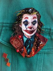 Portrait embroidered brooch, horror hero,brooch of Joker, Joaquin Phoenix