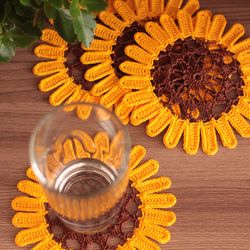 Crochet sunflower coasters set of 4, housewarming gift