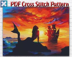 Mermaid Cross Stitch Pattern / Mermaid Cross Stitch Chart / Disney Cross Stitch Pattern / Ariel PDF Cross Stitch Pattern