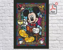 Mickey Mouse Cross Stitch Pattern / Disney Cross Stitch Pattern / Mickey Stained Glass Cross Stitch Chart / Counted PDF