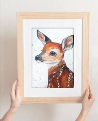 Watercolor original deer painting 8x11 inches original art by Anne Gorywine