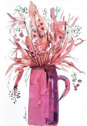 Floral Painting  Wildflower Original Art Watercolor Flower Bouquet  8" by 12" by ArtMadeIra