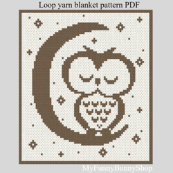 Loop yarn Finger knitted Owl blanket pattern PDF Download