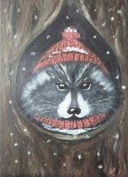 Raccoon oil painting original art Forest animals wall art picture child oil painting 12x8 inch
