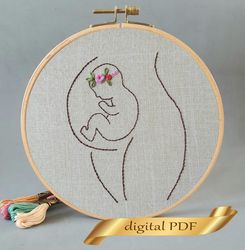 Pregnancy woman hand embroidery pdf, pattern easy embroidery DIY, metric for girls