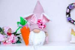 Easter Bunny gnome with large carrot
