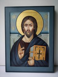 Icon Jesus Christ Pantocrator of Sinai, Hand painted icon Lord orthodox icon original egg tempera on wood with Gold Leaf