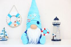Ocean Blue Gnome with nautical life ring / Beach decor for nursery