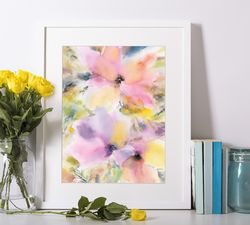 Nursery wall art Abstract floral painting Watercolor loose flowers drawng Bedroom Floral home decor Impressionist art