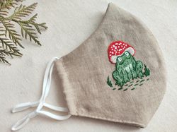 Linen frog embroidered face mask