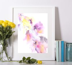 Soft pink color flower drawing Watercolor floral painting Abstract floral wall art Impressionist Nursery Girl room decor