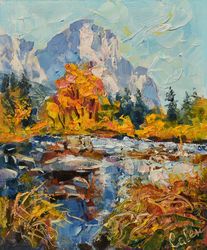 Mountains Painting Landscape America Yosemite Teton National Park in Autumn Impressionism Art