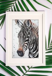 Watercolor original zebra painting 8x11 inches original art by Anne Gorywine
