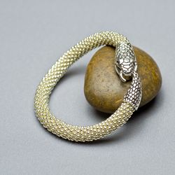 Silver snake bracelet Ouroboros jewelry Beaded snake bracelet Serpent bracelet Snakeskin bracelet Christmas gifts