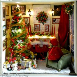 Book Nook christmas living room, inserting between books, night light in the childrenroom