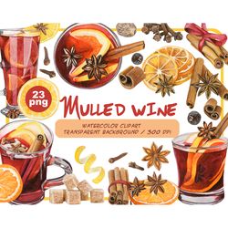 Watercolor mulled wine clipart - Winter Alcoholic drink PNG