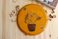Wooden yellow picture with dried flowers, Wall Decor, Gift for mom