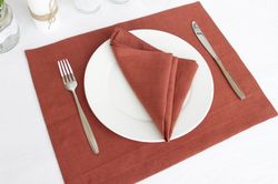 Terracotta linen placemats set / custom placemats / cloth modern table mats / fall placemats / fabric placemats