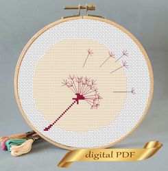 Cross stitch pattern dandelion, design easy embroidery DIY, abstract modern embroidery