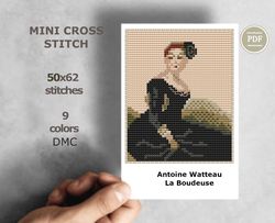 Mini cross stitch pattern Modern tiny art  Antoine Watteau La Boudeuse  Tiny miniature painting cross stitch PDF 192