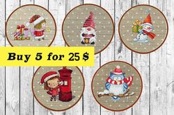 SET 5 Christmas Cross Stitch Patterns, Needlepoint kits, Christmas Embroidery Kit, Cross stitch pattern Christmas