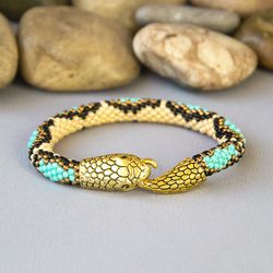 Gold Snake Bracelet Ouroboros Snake Jewelry for Women Serpent Bracelet Gold Snake Bangle Christmas Gift for Women 6 Inches | IrisBeadsArt