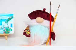Unique gnome / Art Teacher Gifts / Funny present for Artist / Painting lover
