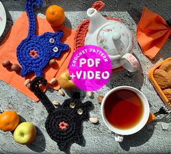 Crochet cat butt coaster, Cat lovers gift, crochet cat amigurumi, Pattern Tutorial PDF Video