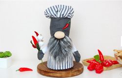Chef gnome with red pepper, Kitchen gnome, Baker Gnome