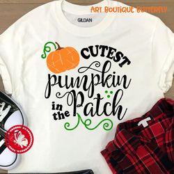 Cutest pumpkin in the patch Thanksgiving shirt design Digital downloads Kids gift