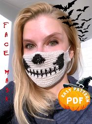 Face Mask Spooky Skull Crochet Pattern, Face Horror Adult Mask,Skeleton Mask Halloween Party, PDF, Digital download