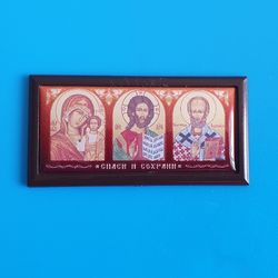 Orthodox icon-sticker Jesus Christ Kazan Mother of God St Nicholas plastic base handmade 2.6x1.2" free shipping